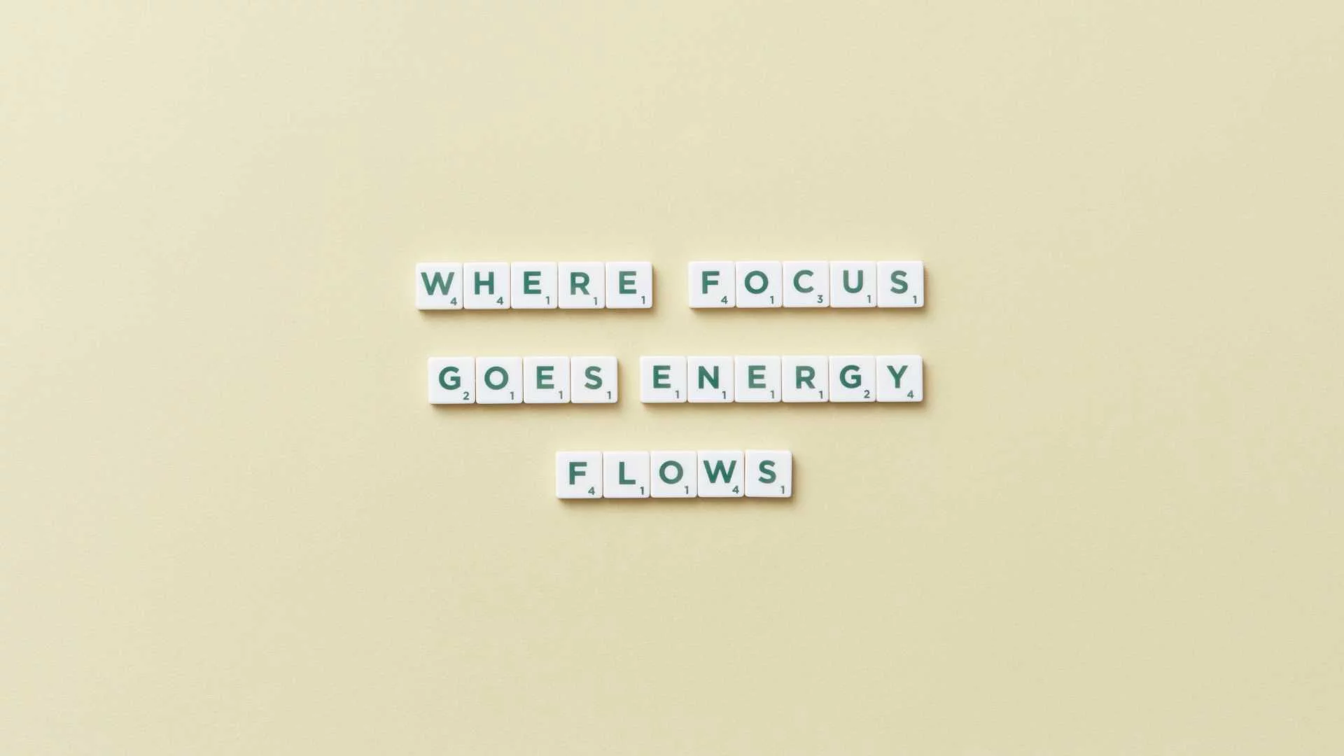 Im Artikel Ziele erreichen stellt Claudia Potschigmann eine Methode aus dem Mentalmanagement vor. Diese erklärt sie mit der Aussage "Where focus goes energy flows", was hier auf diesem image geschrieben in Buchstaben zu sehen ist.